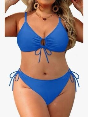 Daci Women's Plus Size Triangle Bikini Set, Sexy Tie Front Two-Piece Swimsuit